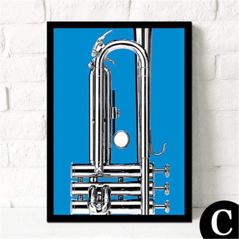 Modern Rock & Roll Musical Guitar Bass Trumpet Black White Canvas Painting Wall Poster Living Room Sofa Background Decor