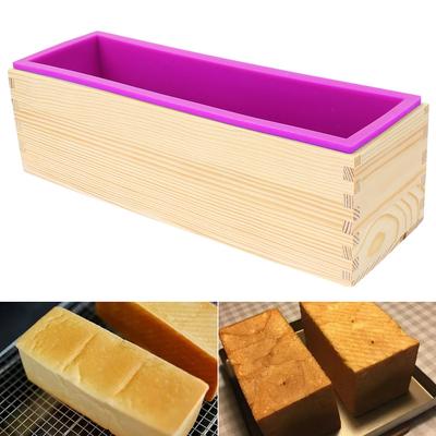 Toast Cake Loaf Mold with Wooden Box Silicone Soap Mold Rectangular DIY Handmade Tool Baking Kitchen Tools