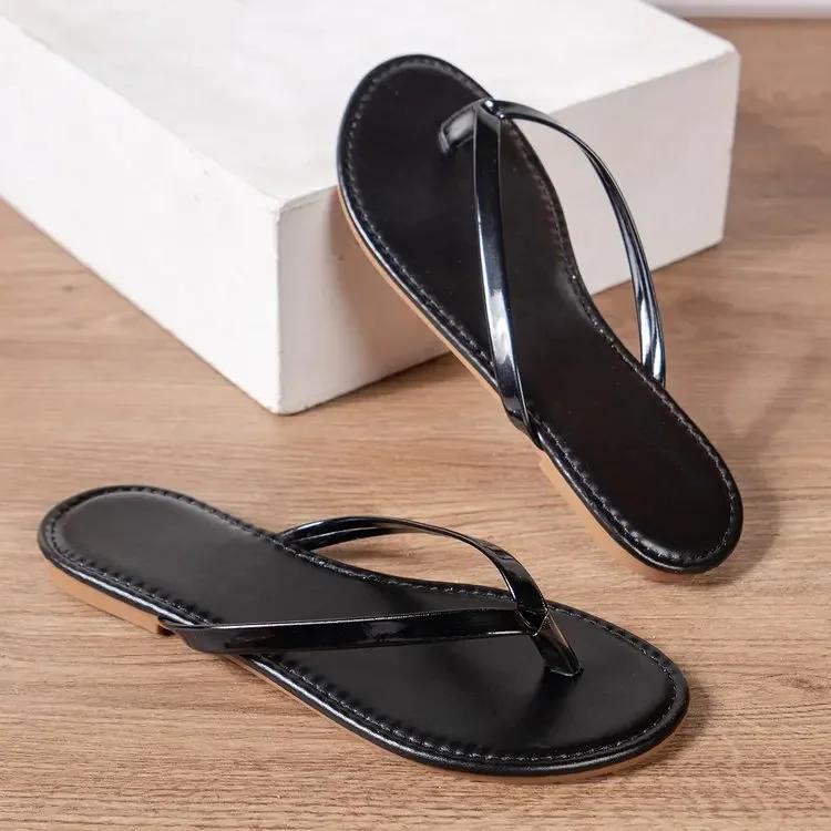 2024 Fashion Solid Color Casual Slippers Summer Comfort Silver Zapatos De Mujer Beach Home Flat Simple Women's Slippers Slides