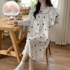 Spring & Autumn Lace Long Sleeve Cotton Nightgown with Fixed Chest Pad