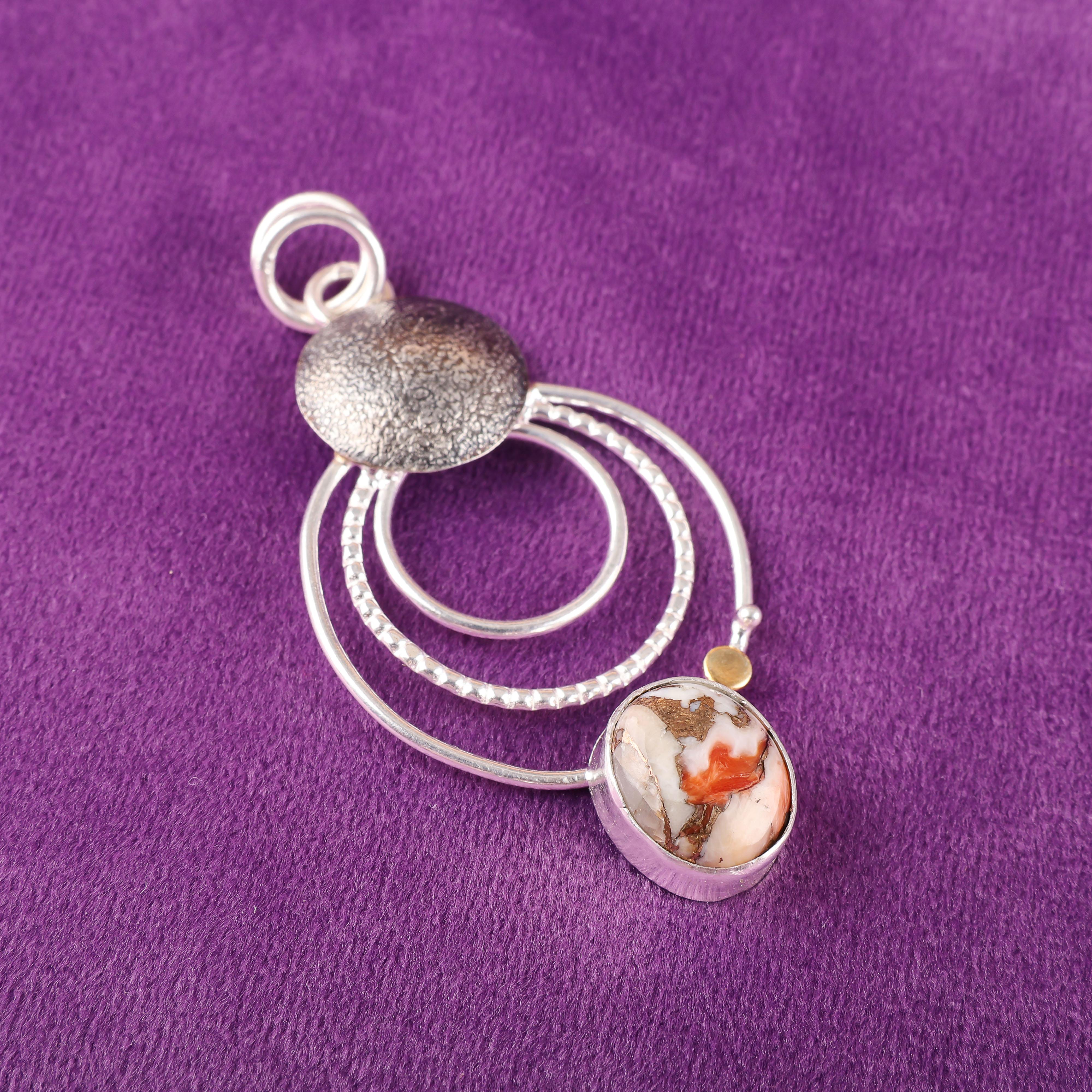 

Orange Copper Turquoise Handmade Gemstone Pendant, 925 Solid Sterling Silver Pendant Antique Jewelry, For Engagement Gift 2.32 Inches синий