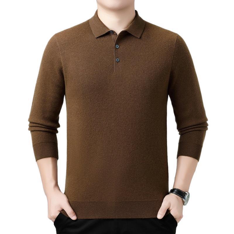 Genuine Brand Men's Luxury Wool Sweater 2025 - Thick, Warm, and Stylish Lapel Knitwear for Mid-Aged Dads.