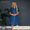 JPNTKY Mode Zomer Lente Effen Kleur Print Korte Mouw POLO Kraag Casual Jurken