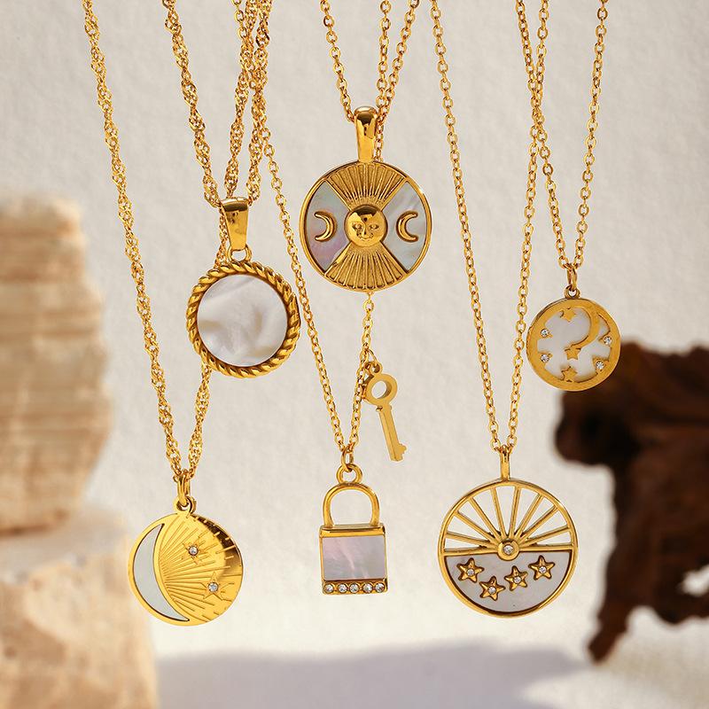 Gold Furnace Craft Necklace Star Moon Sun Pendant Electroplated Titanium Steel Fade Resistant Jewelry