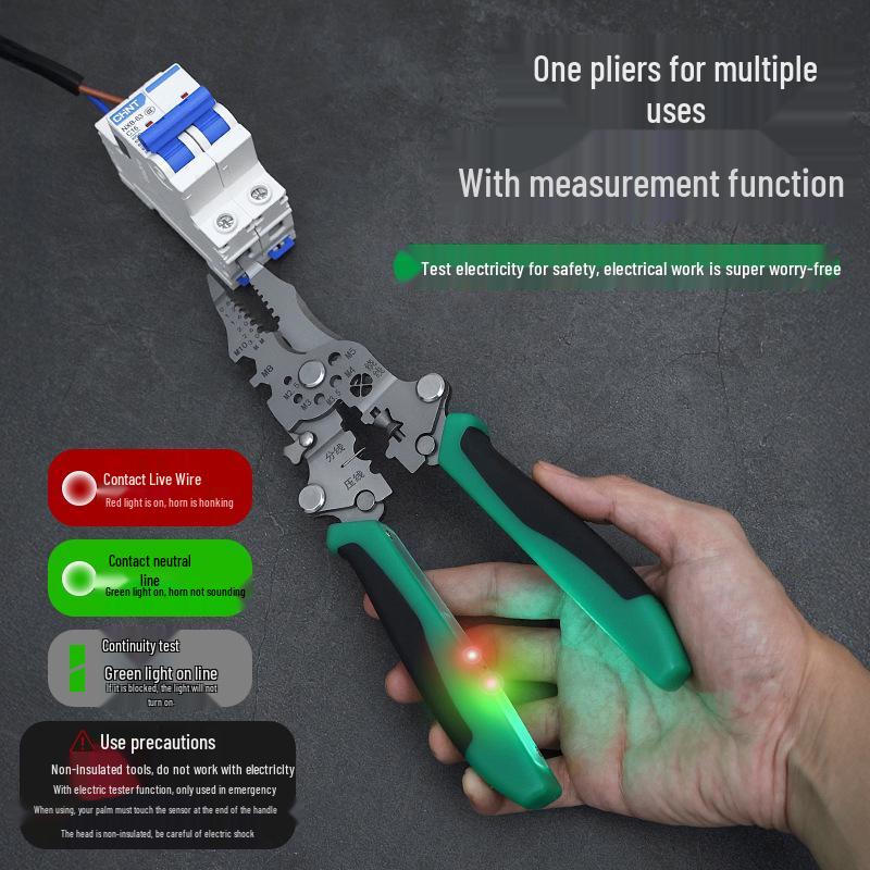 Multi-Functional Electrician Tool: Wire Stripper, Test Pen, Pliers, Wire Cutters, and Folding Night Light.