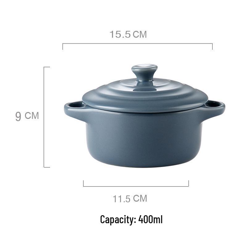 Ceramic Double-Ear Baking Bowl with Lid (400-600ml) - Anti-Scald Soup, Egg, Pudding, Stew Pot