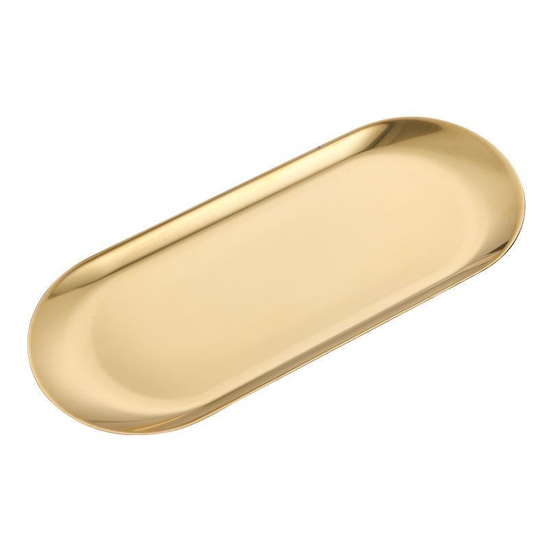 Nordic Gold Stainless Steel Oval Tray for Dessert, Cake, Snacks, Jewelry, or Towels