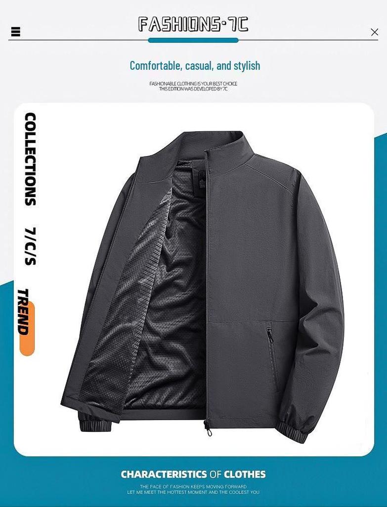 Men's Plus Size Stand Collar Workwear Jacket - Casual Spring/Autumn Outdoor Top