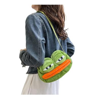 Sad Frog Backpack Funny Cute Shoulder Bag Plush Contrast Color Big Eyes Frog Big Mouth Large Capacity Creative Satchel Ugly Frog