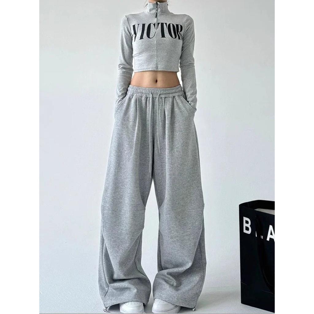 VIONA Y2K Harajuku Wide Leg Sweatpants Women Streetwear Baggy Oversize Gray Sports Pants High Waist Drawstring Casual Joggers Trousers