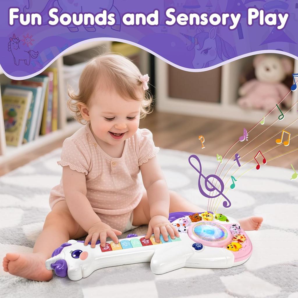 Little Girl Birthday Gifts: Musical Unicorn Toys , Educational Cartoon Guitar for Toddlers 3+, Interactive Learning Christmas