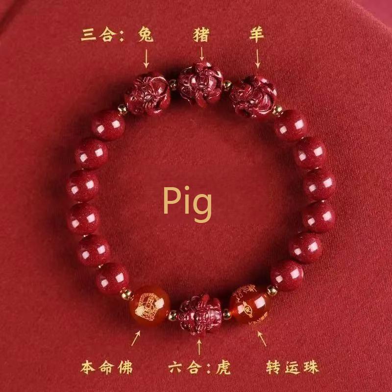 8mm Szczęśliwa Bransoletka z Potrójną Ochroną i Znakami Zodiaku Feng Shui dla Kobiet Chiński Czerwony Cynober Koralik Modlitewny Przyciągający Bogactwo Pieniądze