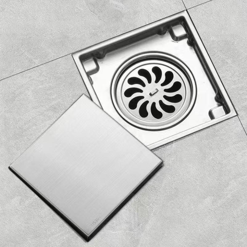 Large Flow Drainer with Base 304 Stainless Steel Hidden Square Bathroom Toilet Drainage Anti-odor Floor Drain