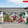 2D Christmas Garage Door Backdrop, Funny Buff Santa Holiday Background Cloth for Outdoor Decoration