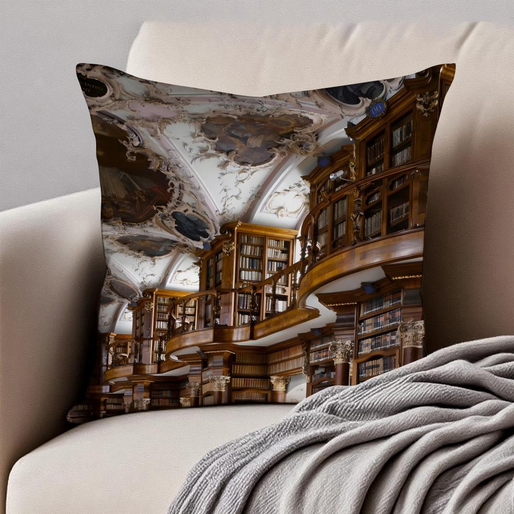 Classical AAbbey Of SSaint Gall Cushion Cover Pillowcase Antidustmite Invisible Zipper Short Plush Sofa Cushion