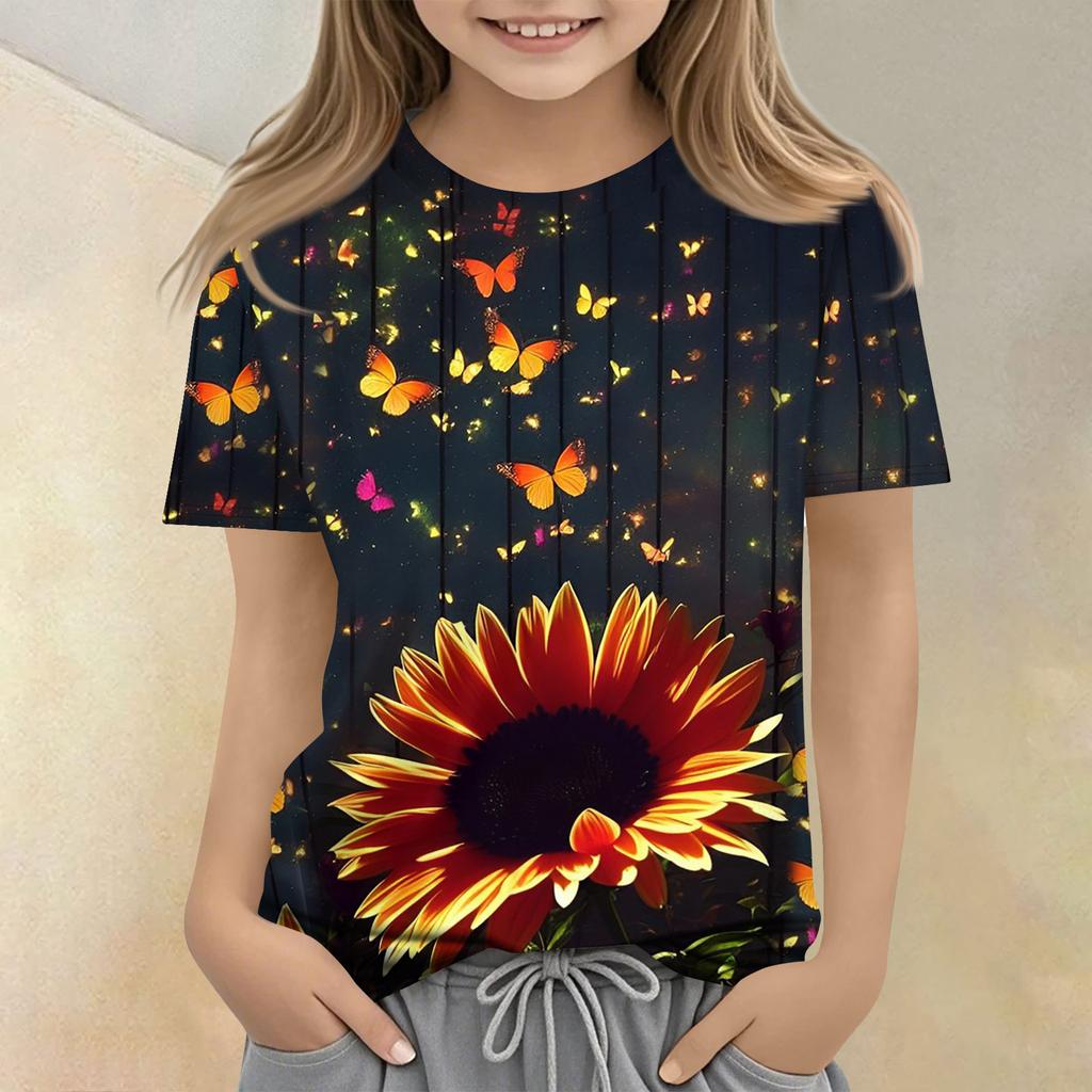 Children's Printed Round Neck Short Sleeved Casual T-shirt