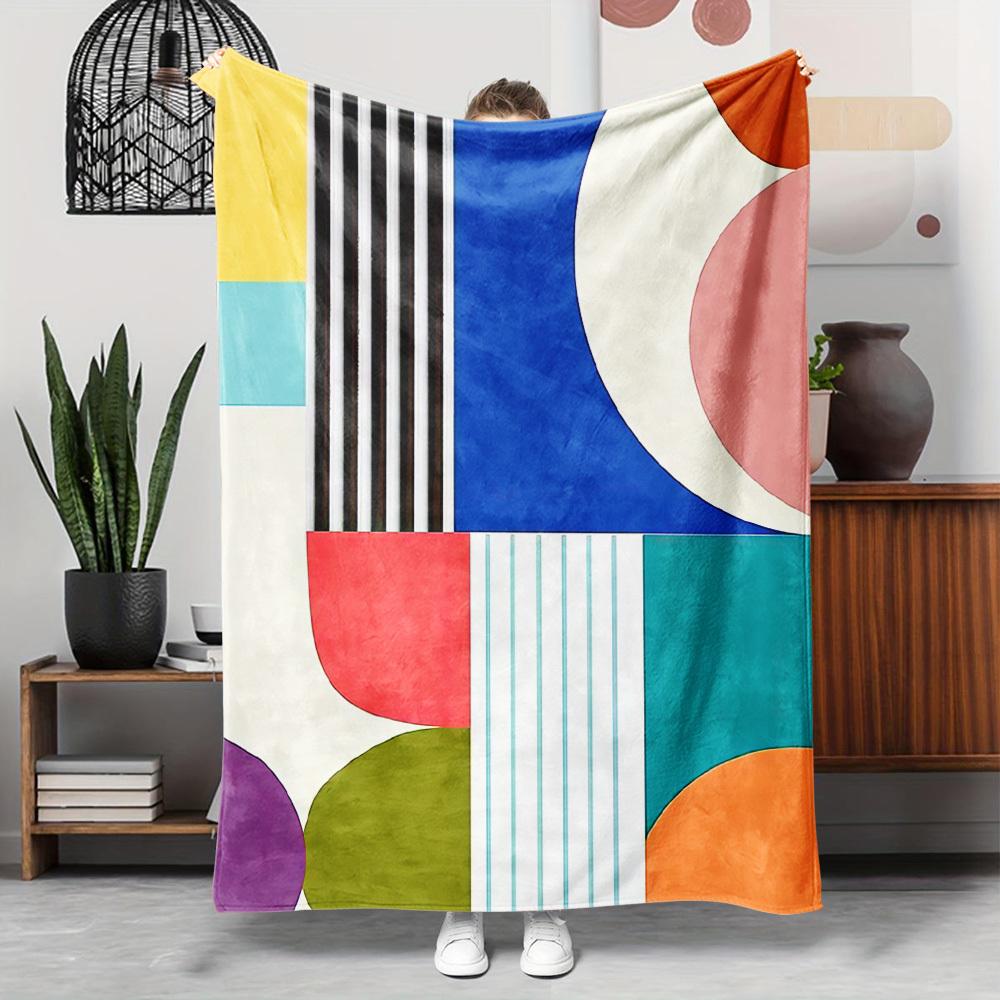 

Multicolor Abstract Flannel Throw Blanket Geometric Mosaic Design Soft Cozy Fleece for Couch Bed Office and Travel All Season 100x150cm