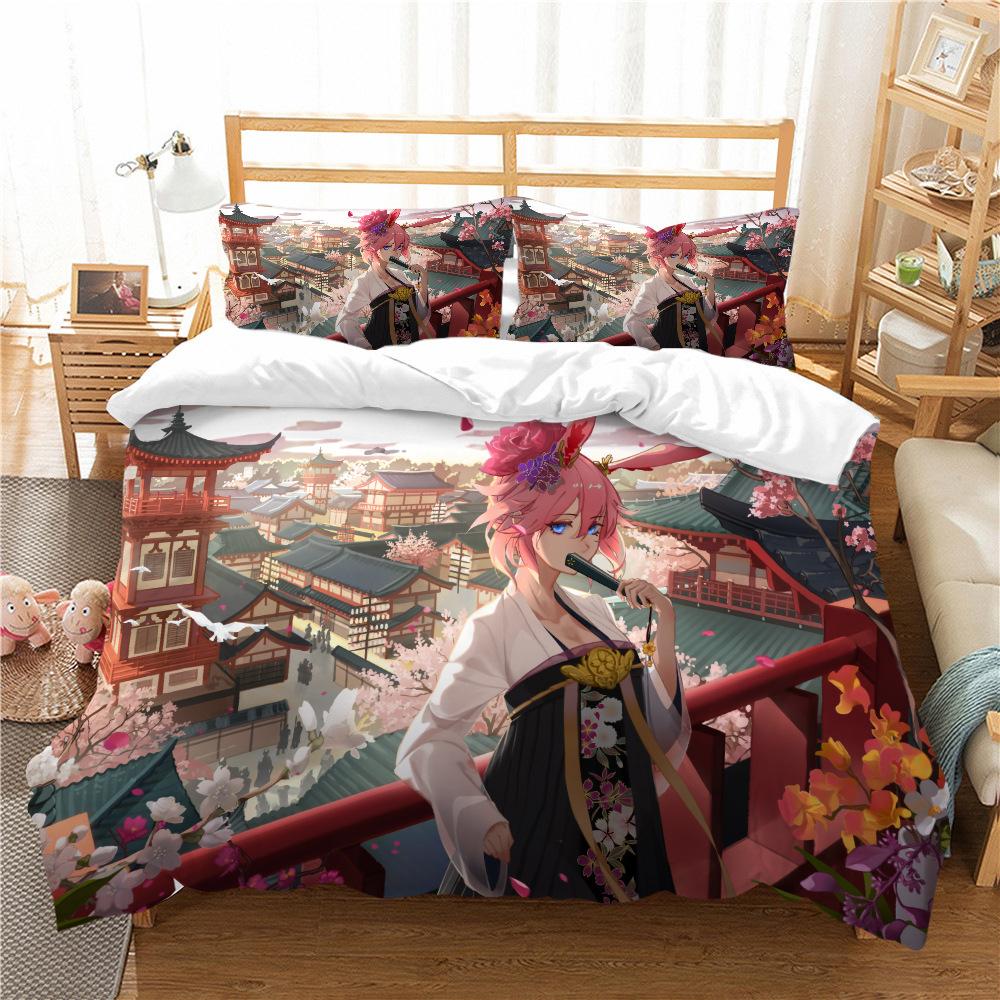 Quilt Cover Pillowcase Two Or Three-Piece Set Yae Sakura Series 3D Digital Printing Polyester