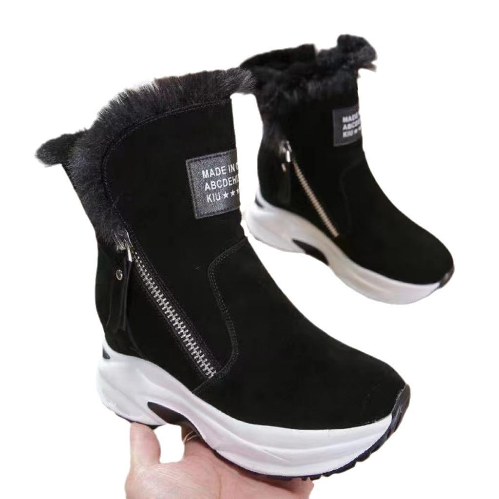 Small Side Zipper Heel Thick-soled Snow Boots Women's Autumn New Casual Velvet Warm Short Cotton Boots