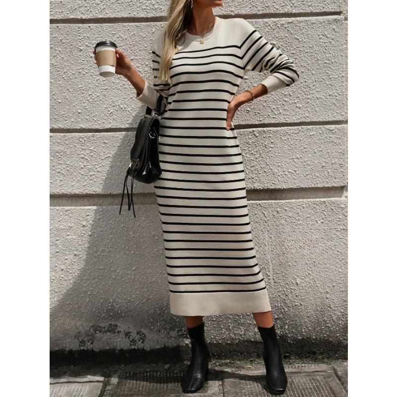 Slim Fit Women's Sweater Striped Long Skirt Dress