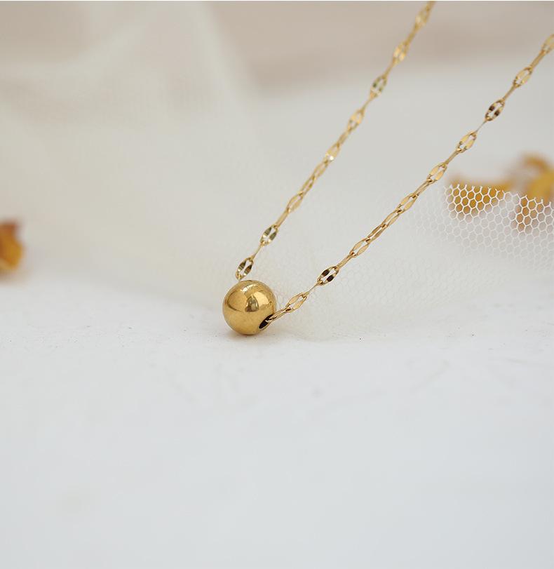 Koreanische Einfache Modische Runde Perlenkette für Damen - 18K Goldbeschichtete Titanstahl Schlüsselbein Kette, Trendiges Accessoire