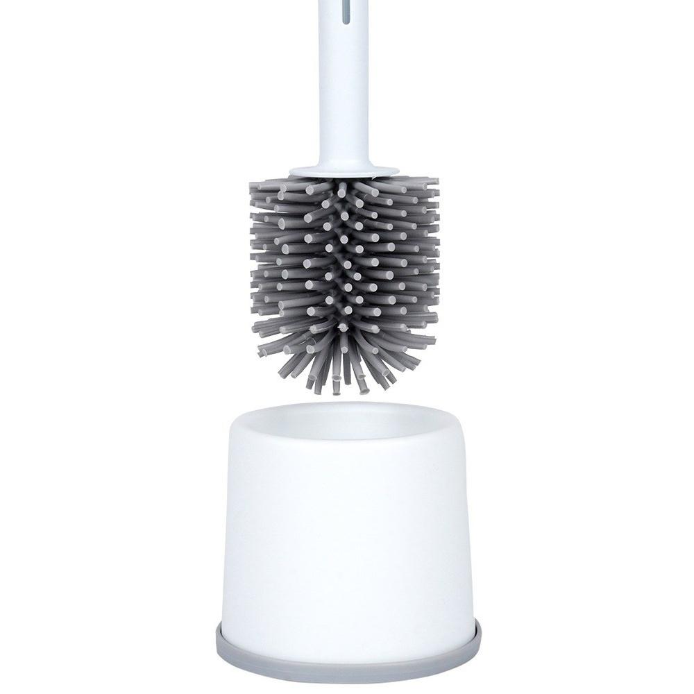 Silicone toilet brush with stand and liquid dispenser, white, 40 cm