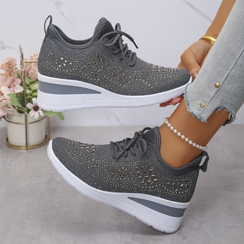 Lace Up Women'S Casual Height Increasing Sports Shoes, Low Cut Sports Fashion Style Daily Commuting Comfortable Shoes