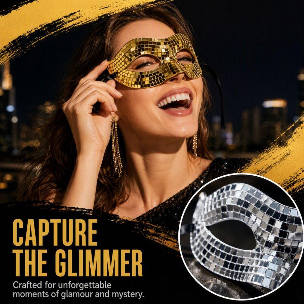 Mirror Masquerade Mask Glitter Texture Costume Mask Dancing Prop Half Face Mask Halloween Costume