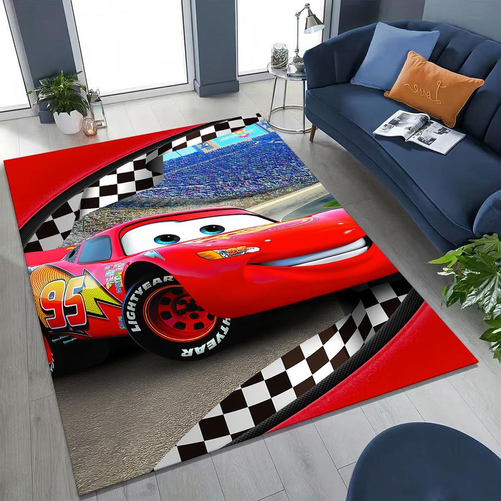 3D Lightning McQueen Cars Cartoon Rug for Bedroom Living Room Sofa Home Doormat Decor, Large Kids Play Non-slip Floor Mat Gift
