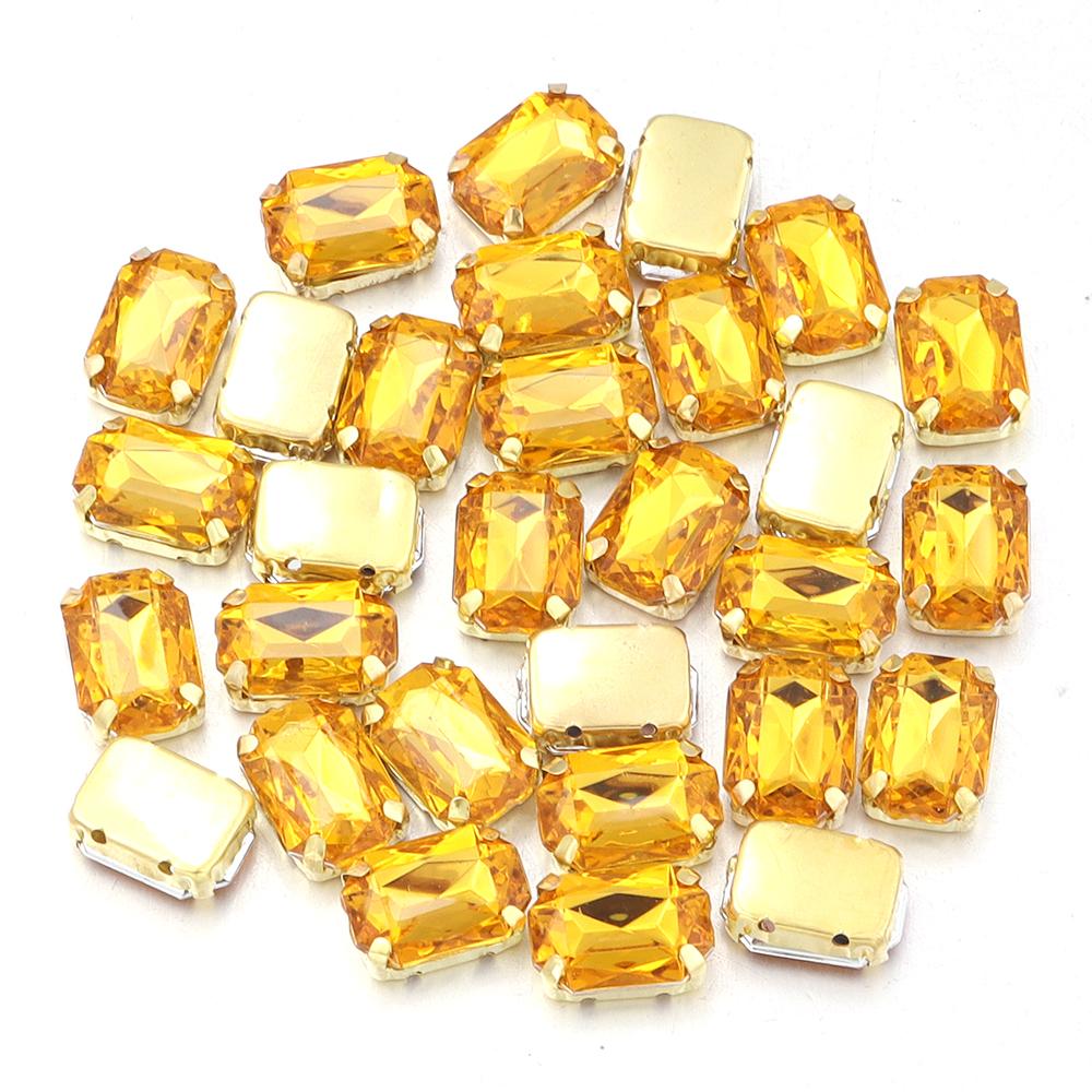 30pcs/lot Square Acrylic Rhinestone Beads Stainless Steel Gold Bottom Sew On Rhinestones For DIY Clothing Headwear Jewelry Decor