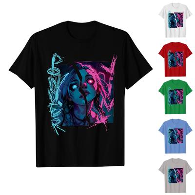 Lässiges, tägliches T-Shirt mit Rundhalsausschnitt und Aufdruck für Damen, kurzärmelig, Buchstaben-Oberteil