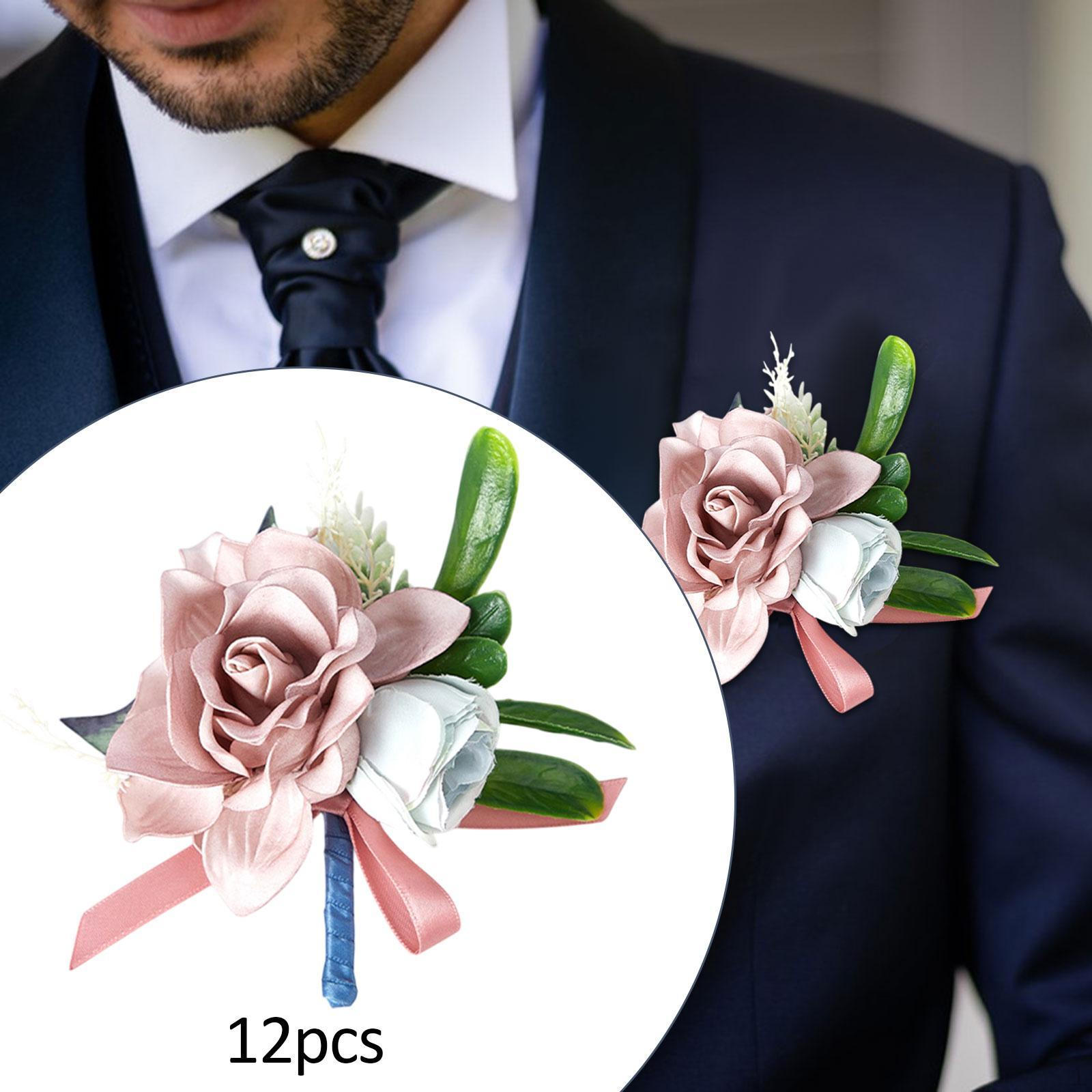 

Свадебная бутоньерка искусственный цветок брошь булавка для жениха Pink 12cmx12cm