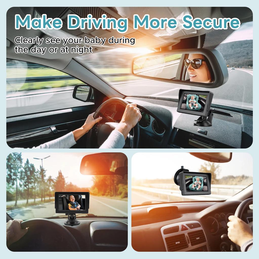 Baby Car Camera 4.3 Night Vision 150 degrees Wide Viewing Angle 360 degrees Rotation Rear Facing Seat Mirror for