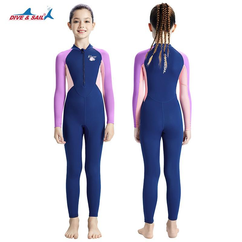 Children's Swimsuit One-piece Long-sleeved Girls 'student Training Sunscreen Quick-drying Hot