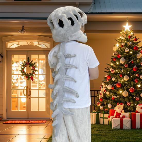 Costume Scheletro Dinosauro Copricapo Teschio Dinosauro Realistico Spina Dorsale 3D Peluche Accessori Cosplay Halloween Travestimento