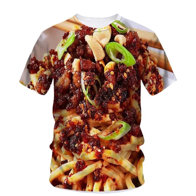 Summer New Food Pattern Men's Printed T-shirt Street Fashion Harajuku Round Neck Large Comfortable Short Sleeved TopSummer New F