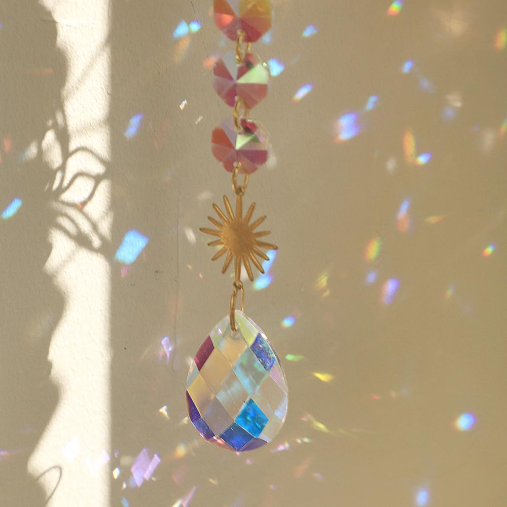 Sun Catcher Crystal Lotus Hanging Crystals Stained Glass Suncatcher Outdoor Decor Rainbow Maker Prism Chakras Garden Decoration