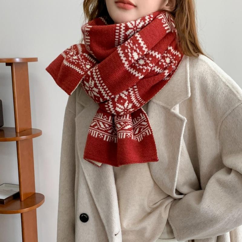 Thickened Double-Sided Knitted Scarf For Women Windproof Muffler Warm Shawl  Year'S Christmas Accessories