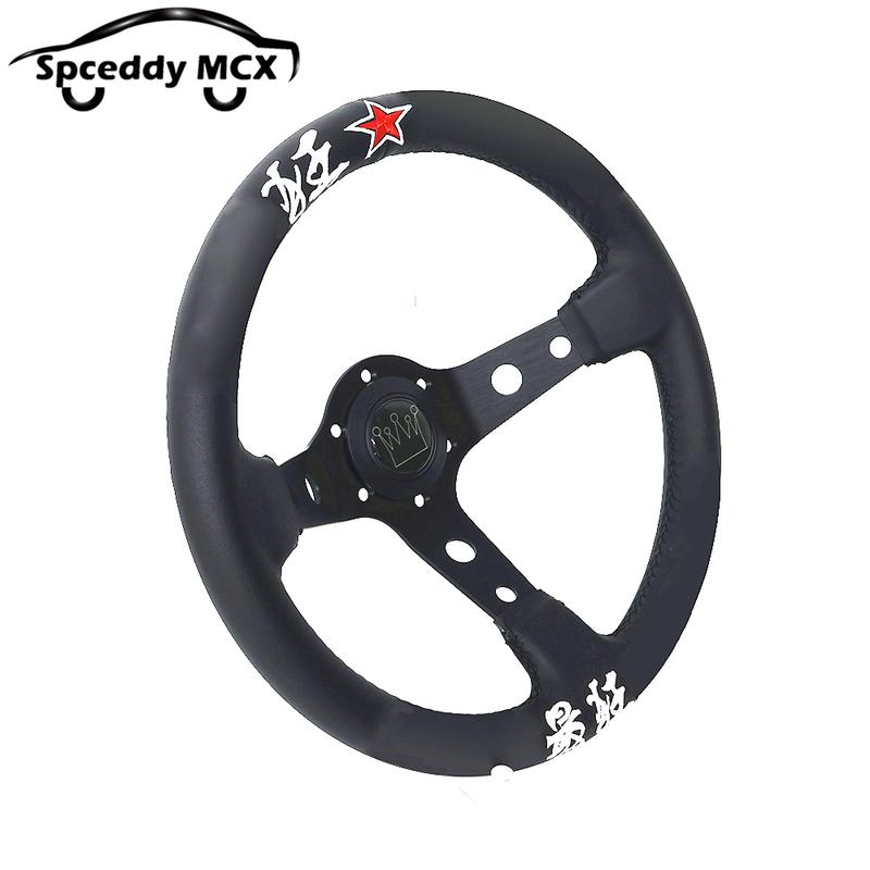 13inch 320mm JDM Classic Drift Racing Steering Wheel Real Leather Car Universal With Accessories 326Power