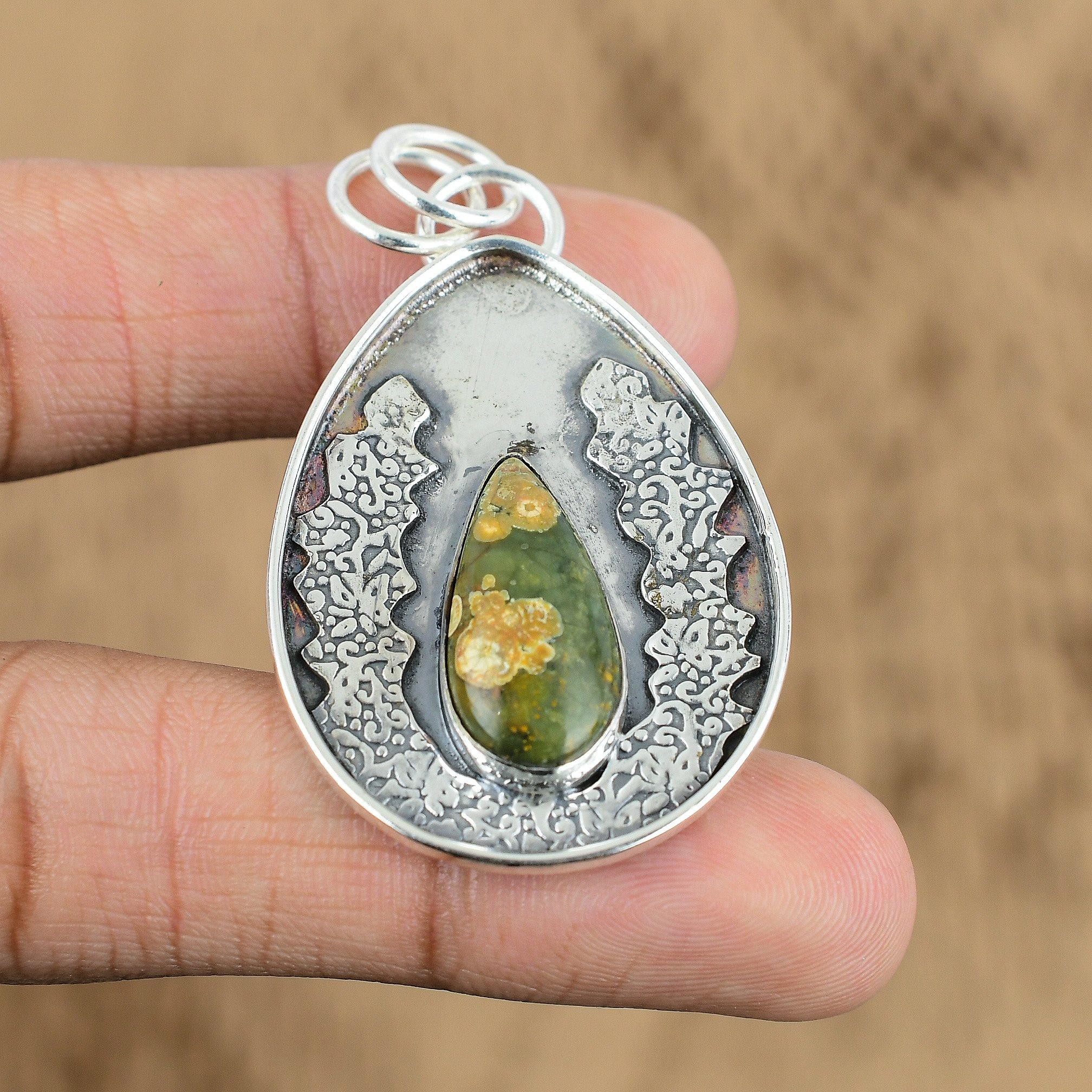 

Pear Rainforest Jasper Gemstone 925 Silver Sister Engagement New Pendant Jewelry