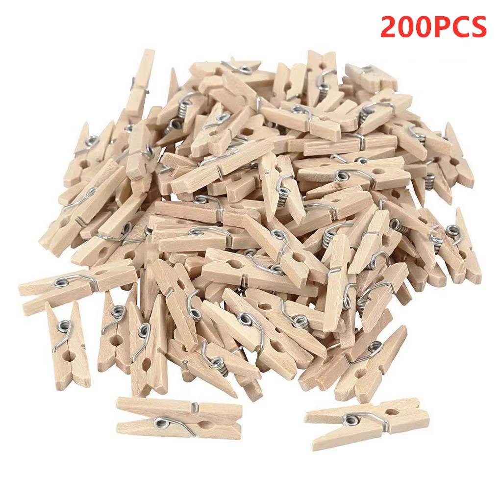 Hot! 50/100/200PCS Mini Wooden Clips Handmade Craft Decorative Photo Clips Clothespin Craft Decoration Home Office Clips 2.5CM