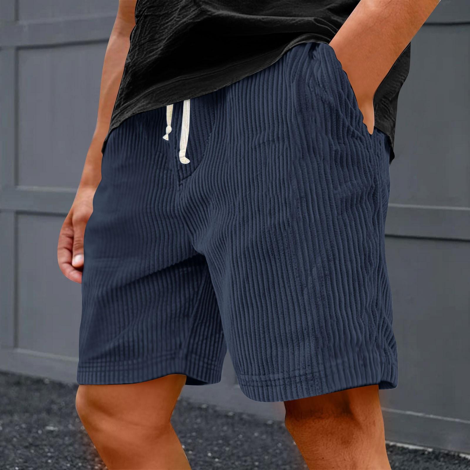 

Men s Casual Shorts - Elastic Waist, Loose Corduroy, Trendy Multi-Pocket Shorts XL Темно-синій