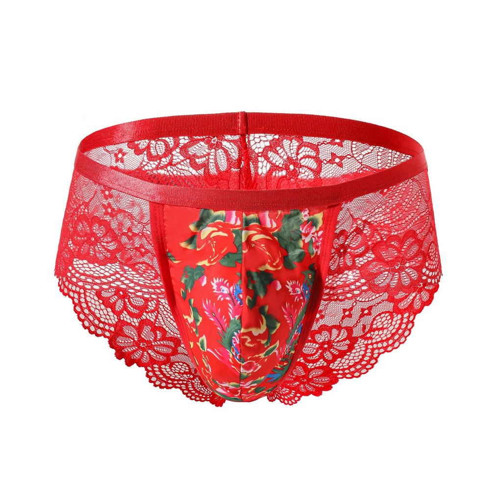 Men's sexy lace panties perspective boxers sexy hollow boxers bed seduction flirting underwear