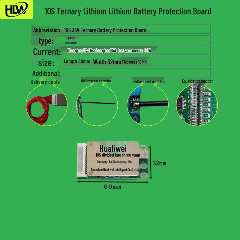 10S 18650 Lithium Battery Protection & Equalization Board for 36V Lawn Mowers, Electric Skateboards, and Two-Wheelers