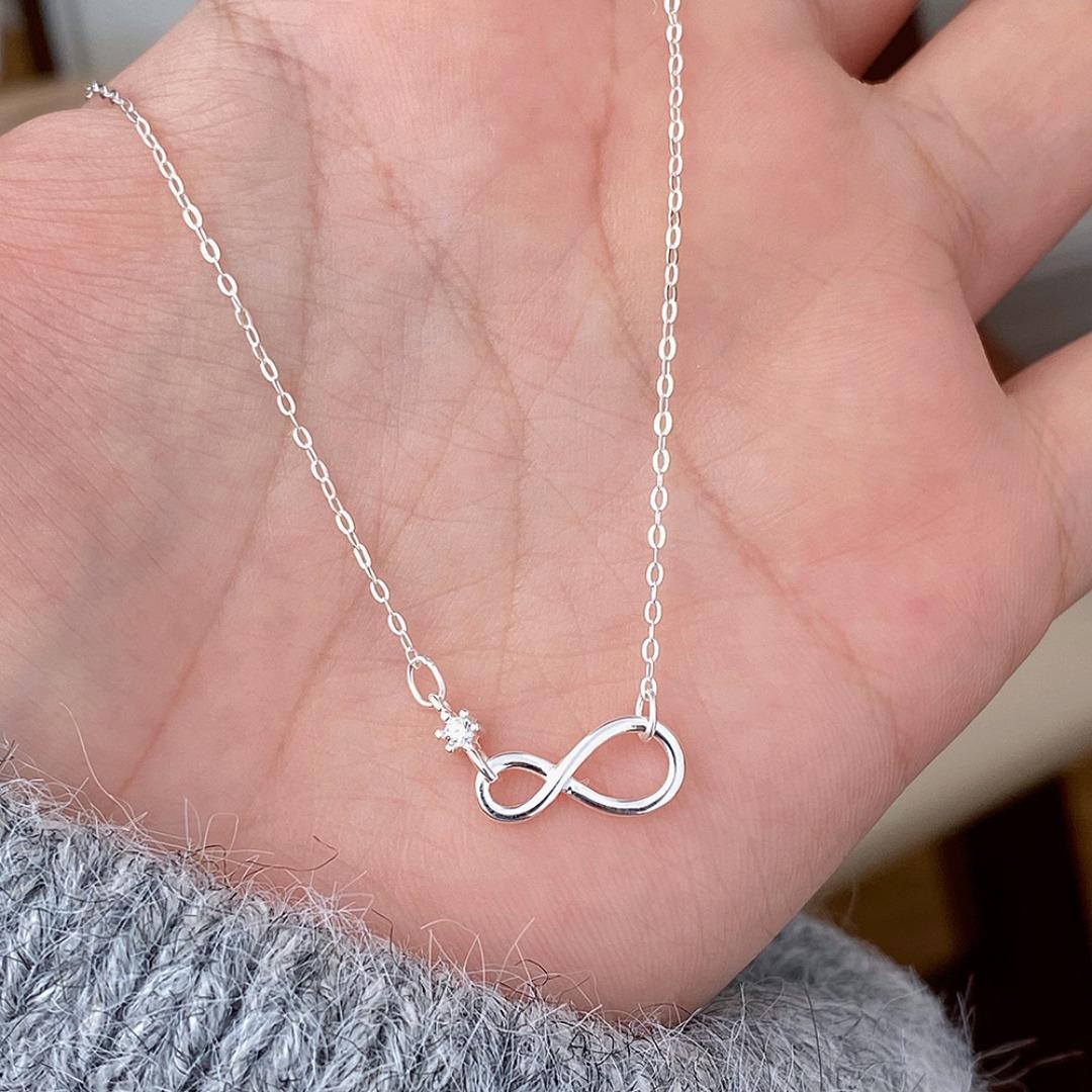 

Sterling silver infinite symbol zircon necklace ins simple temperament niche design high sense infinite collarbone chain 925 silver