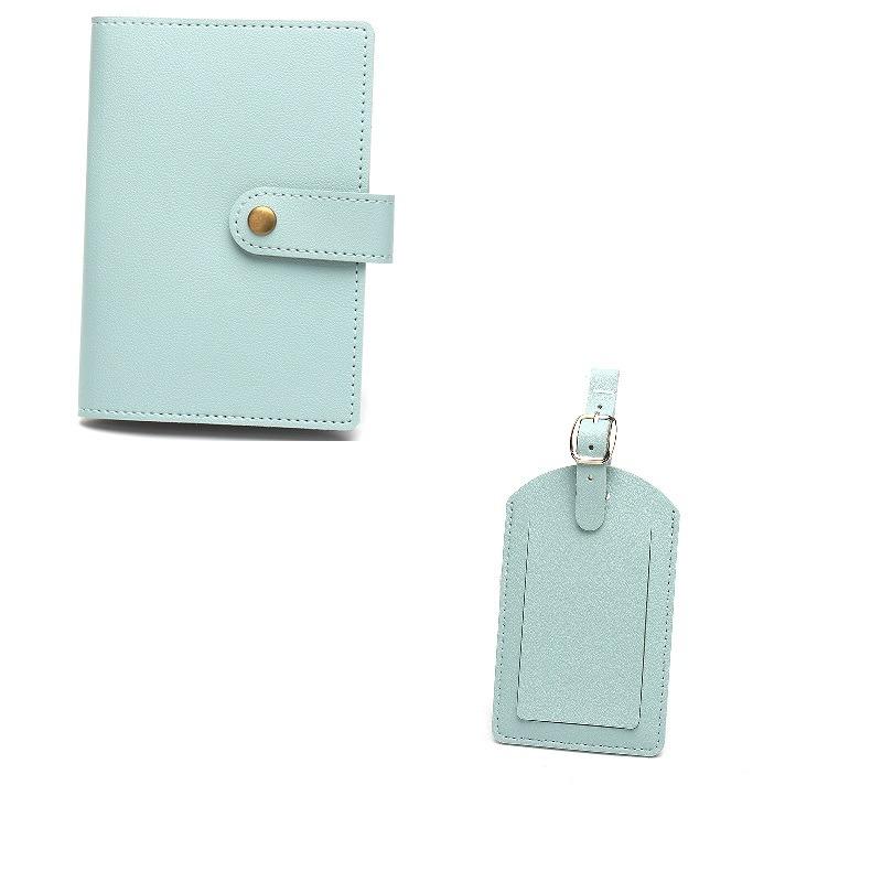 Bronze Button Passport with Luggage Tag Set  Multi-color Buckle  Extra-thick Leather Passport and Luggage Tag Card Holder