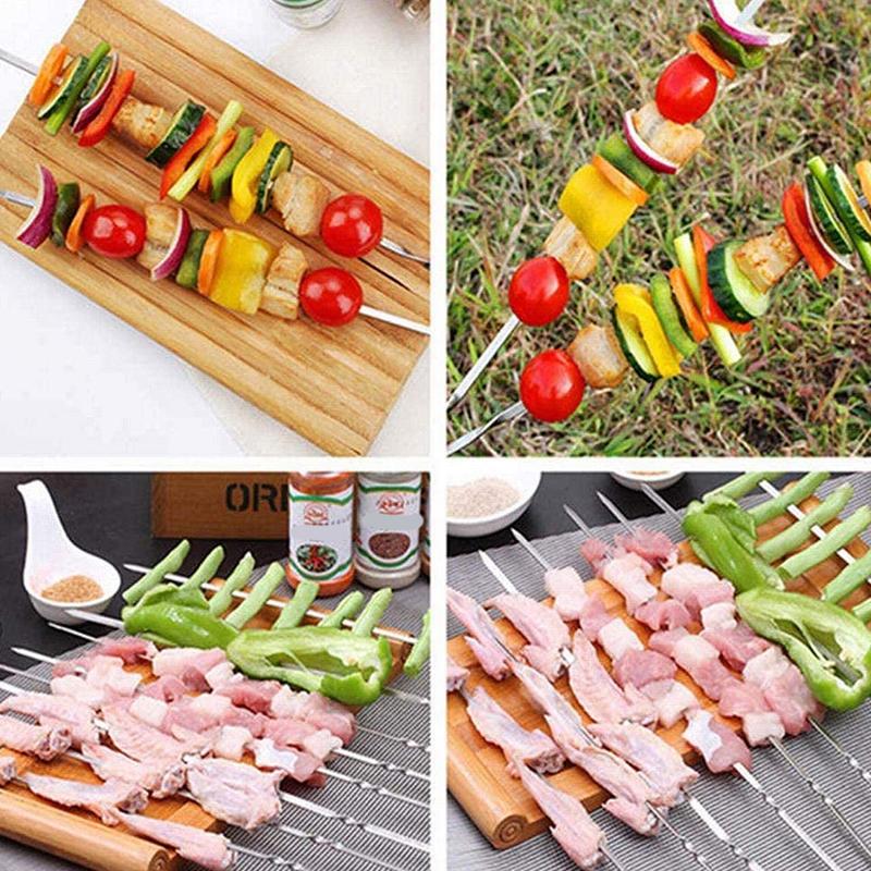 50Pcs Stainless Steel Barbecue Skewer Reusable BBQ Skewers Kebab Iron Stick For Outdoor Camping Picnic Tools Cooking Tools 35cm