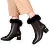 Short boots women's pointed thick heel cotton boots winter velvet versatile low tube fur leather boots rear zipper
