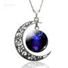 12 Constellation Necklace Zodiac Signs Cabochon Glass Crescent Moon Pendant Clavicle Chain Necklace Birthday Gifts for Women