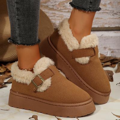 Mode Übergröße Damenstiefel Leicht Bequeme Plateau-Stiefel Winter Flache Runde Zehenpartie Freizeitschuhe für Damen Braune Stiefeletten